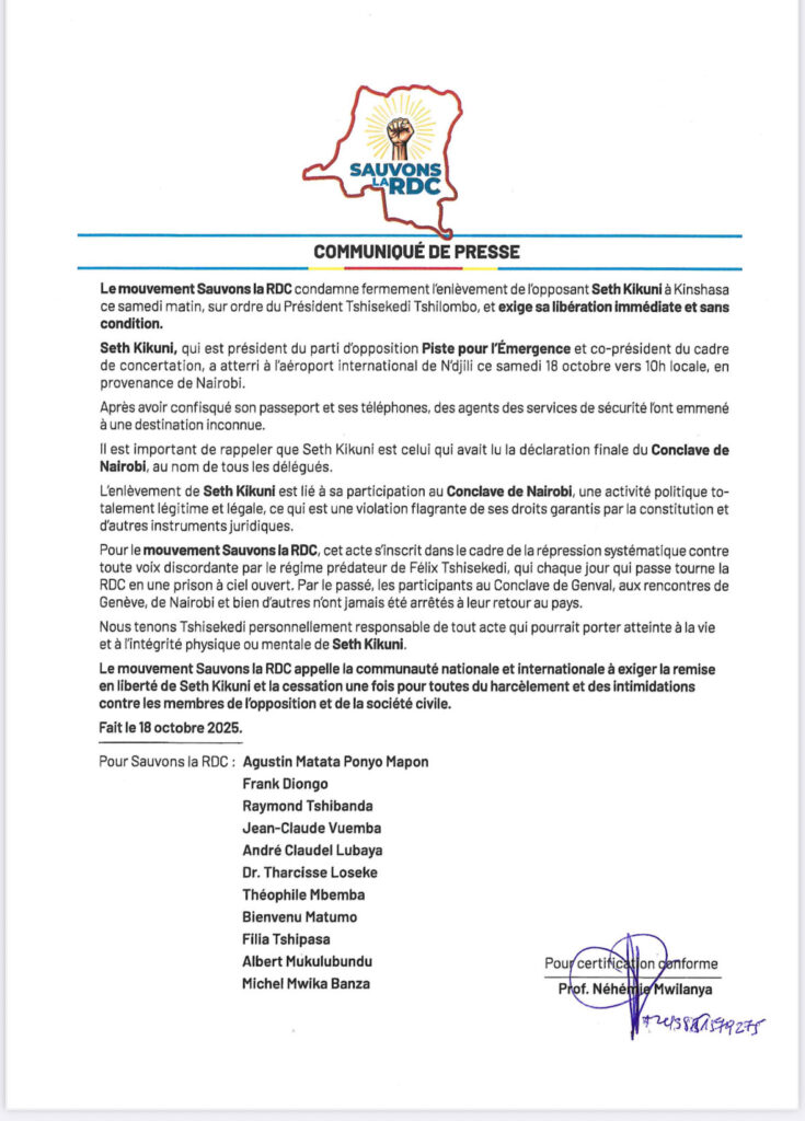 Le mouvement Sauvons la RDC - seth kikuni